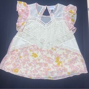 Anthropologie HD in Paris Lace Floral Flutter Sleeve Blouse Size 2